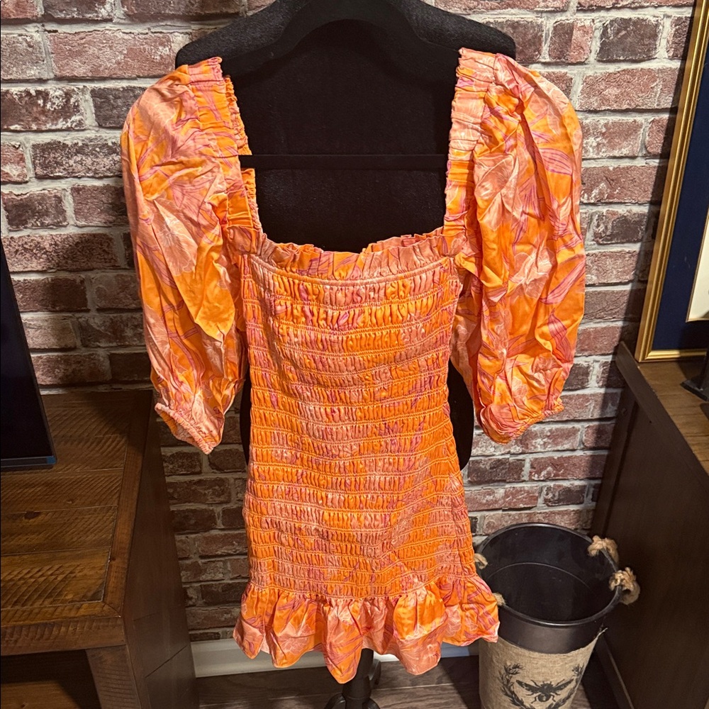Alexis Chic Orange Smocked Mini Dress